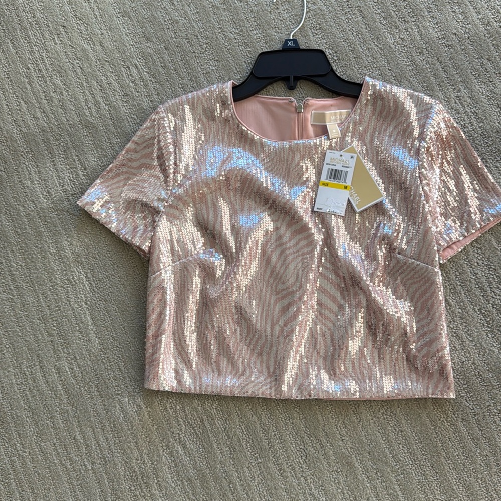 Michael Kors sequin short sleeve holiday top